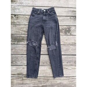 Zara Women 2 Denim Jean Pant Faded Black  Distressed Ripped Cotton 90s Style